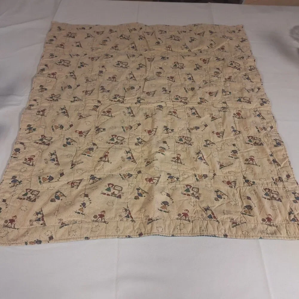 Handmade Quilted Patchwork Rail Fence Baby Blanket Red Blue Crib Throw 31 X 35